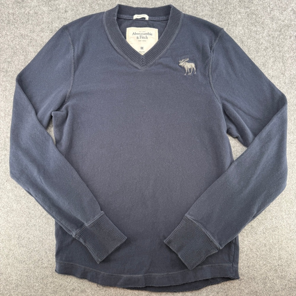 Y2K Abercrombie & Fitch Pullover Mens M Muscle Navy Blue V-Neck Raw Hem EUC